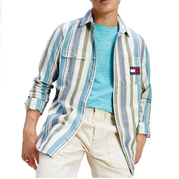 NWOT TOMMY JEANS COTTON STRIPE SHIRT - S - Picture 2 of 13